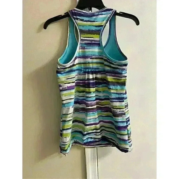 ATHLETA WOMEN'S Racer Back Multicolor Stretchy with Attached Bra Tank Top, Small - Picture 3 of 6